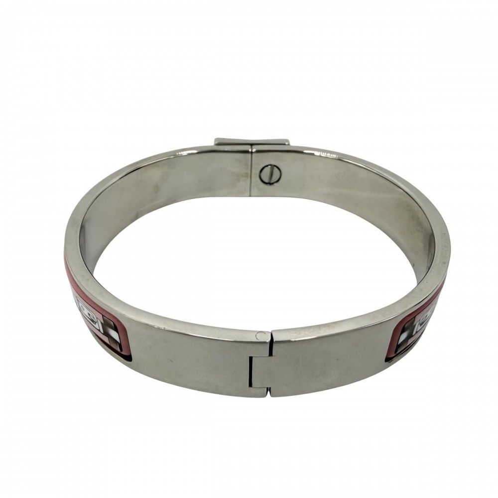 Hermes Bangle Enamel Clic Clac Bracelet Pink Silver — view 2