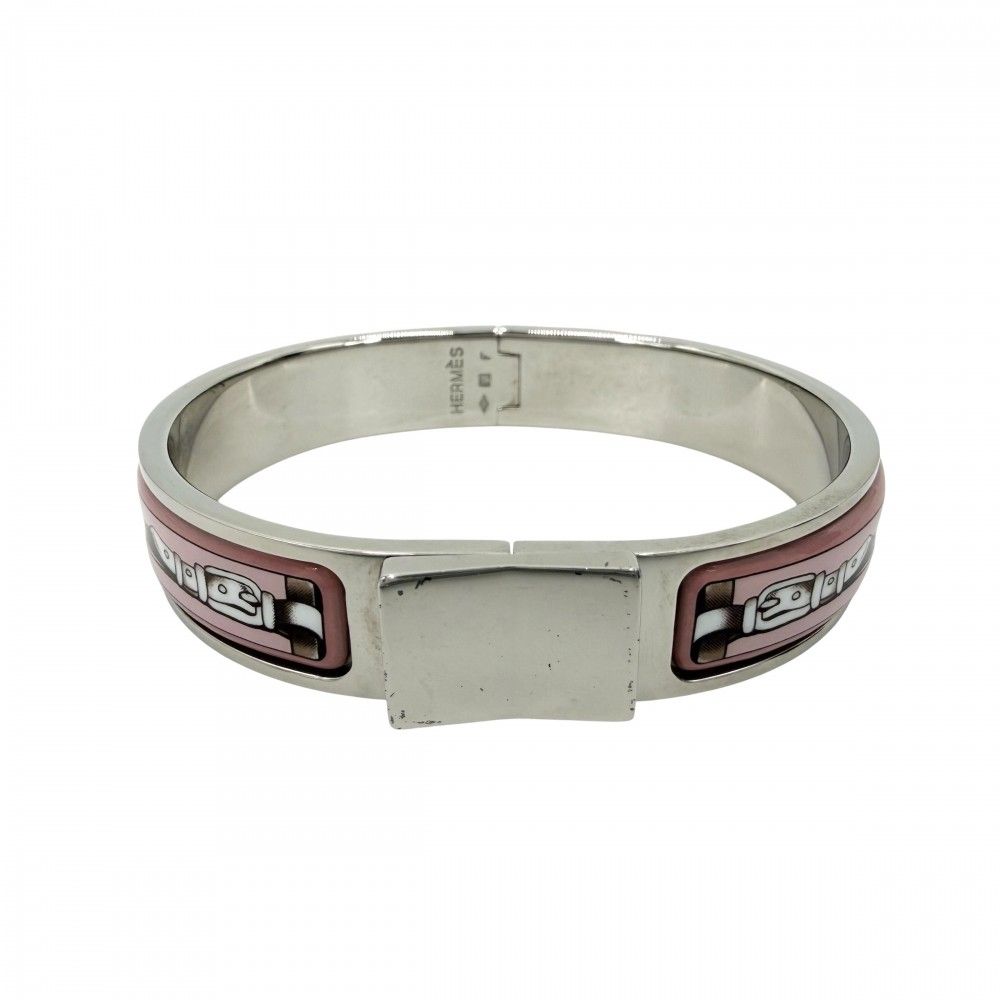 Hermes Bangle Enamel Clic Clac Bracelet Pink Silver