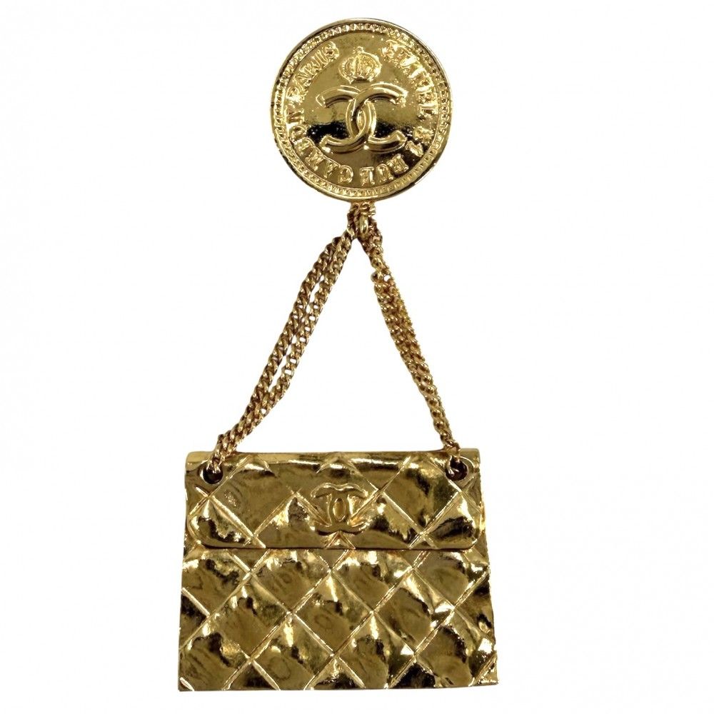 Chanel Brooch Quilted Bag Motif CC Logo Vintage 2 6 Gold