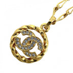 Chanel Necklace CC Logo Curl Vintage Chain Rhinestone Gold