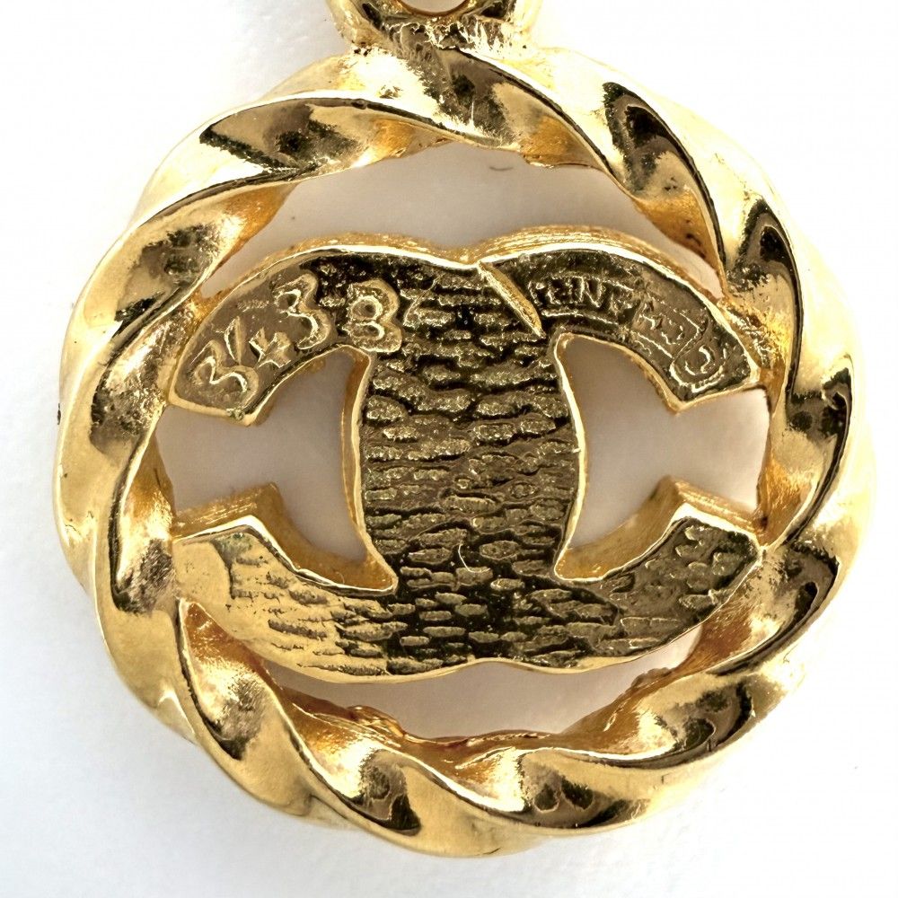 Chanel Necklace CC Logo Curl Vintage Chain Rhinestone Gold — view 5
