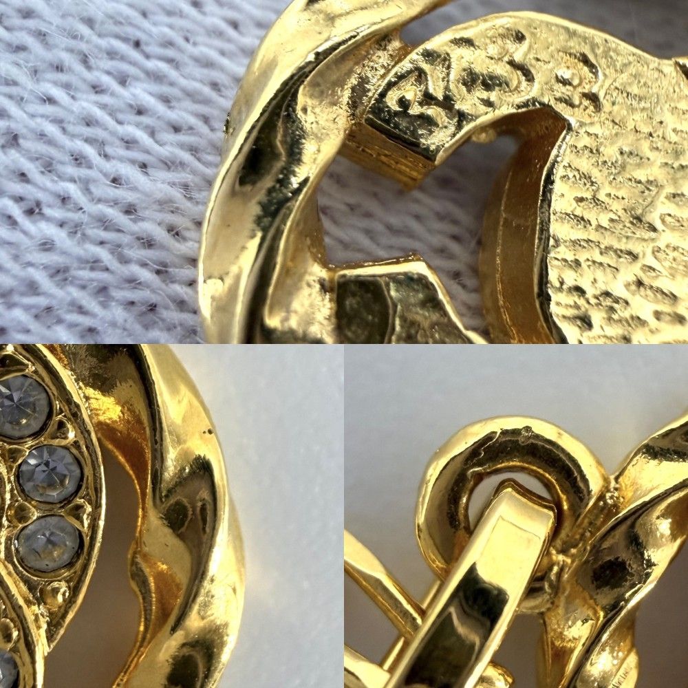 Chanel Necklace CC Logo Curl Vintage Chain Rhinestone Gold — view 8
