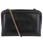 Celine Shoulder Bag Pochette Cuill Triomphe Crossbody Leather Black Gold