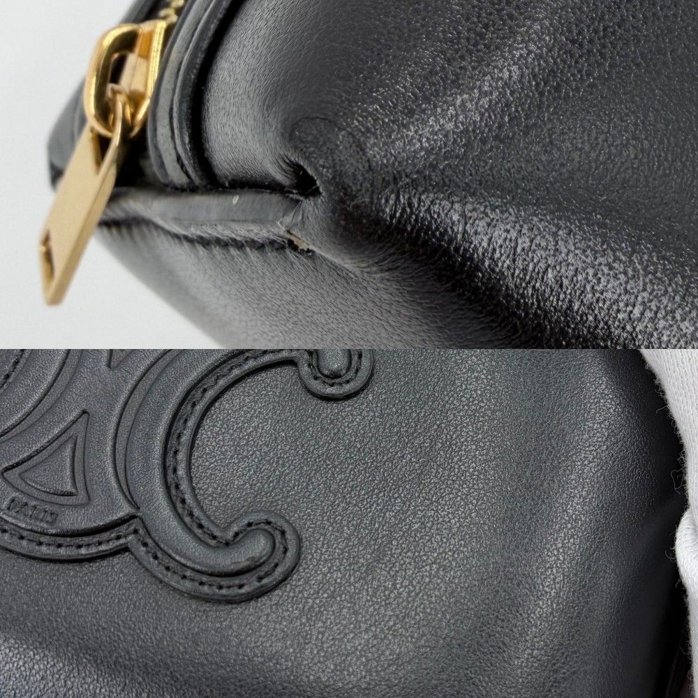 Celine Shoulder Bag Pochette Cuill Triomphe Crossbody Leather Black Gold — view 6