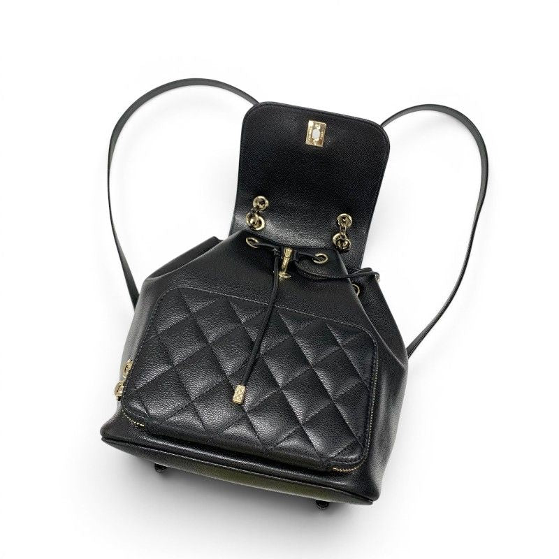 Chanel Backpack Black Gold Quilted CC Logo Turnlock Chain — view 6