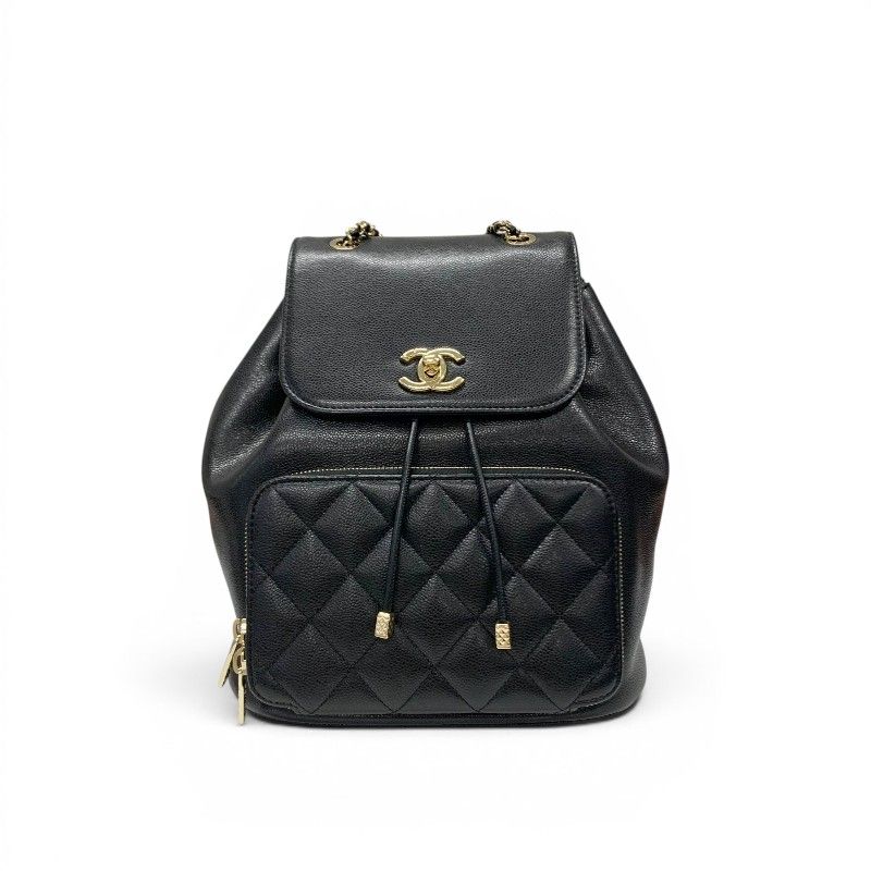 Chanel Backpack Black Gold Quilted CC Logo Turnlock Chain