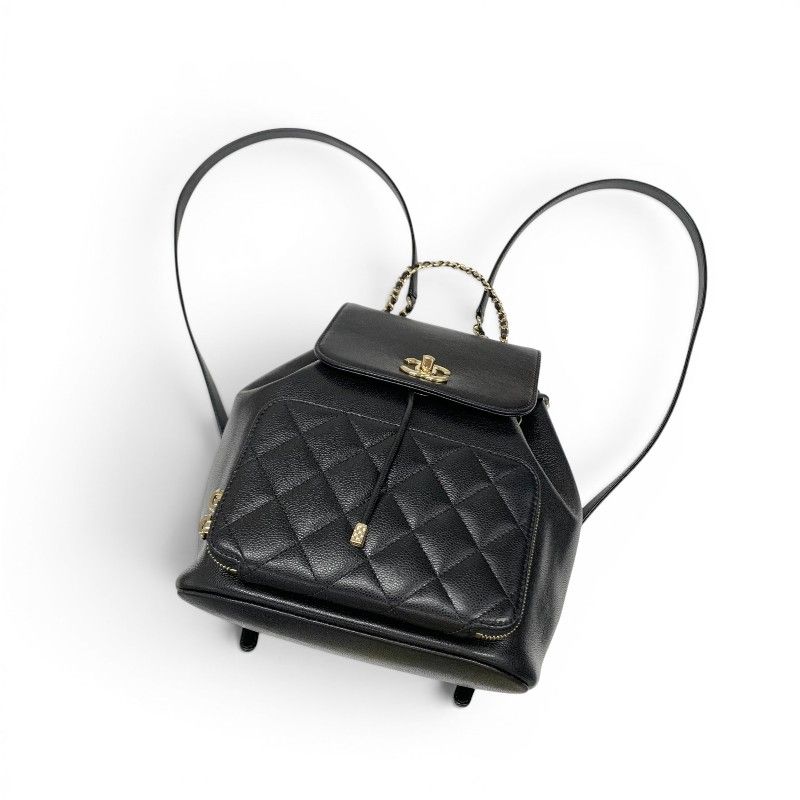 Chanel Backpack Black Gold Quilted CC Logo Turnlock Chain — view 5