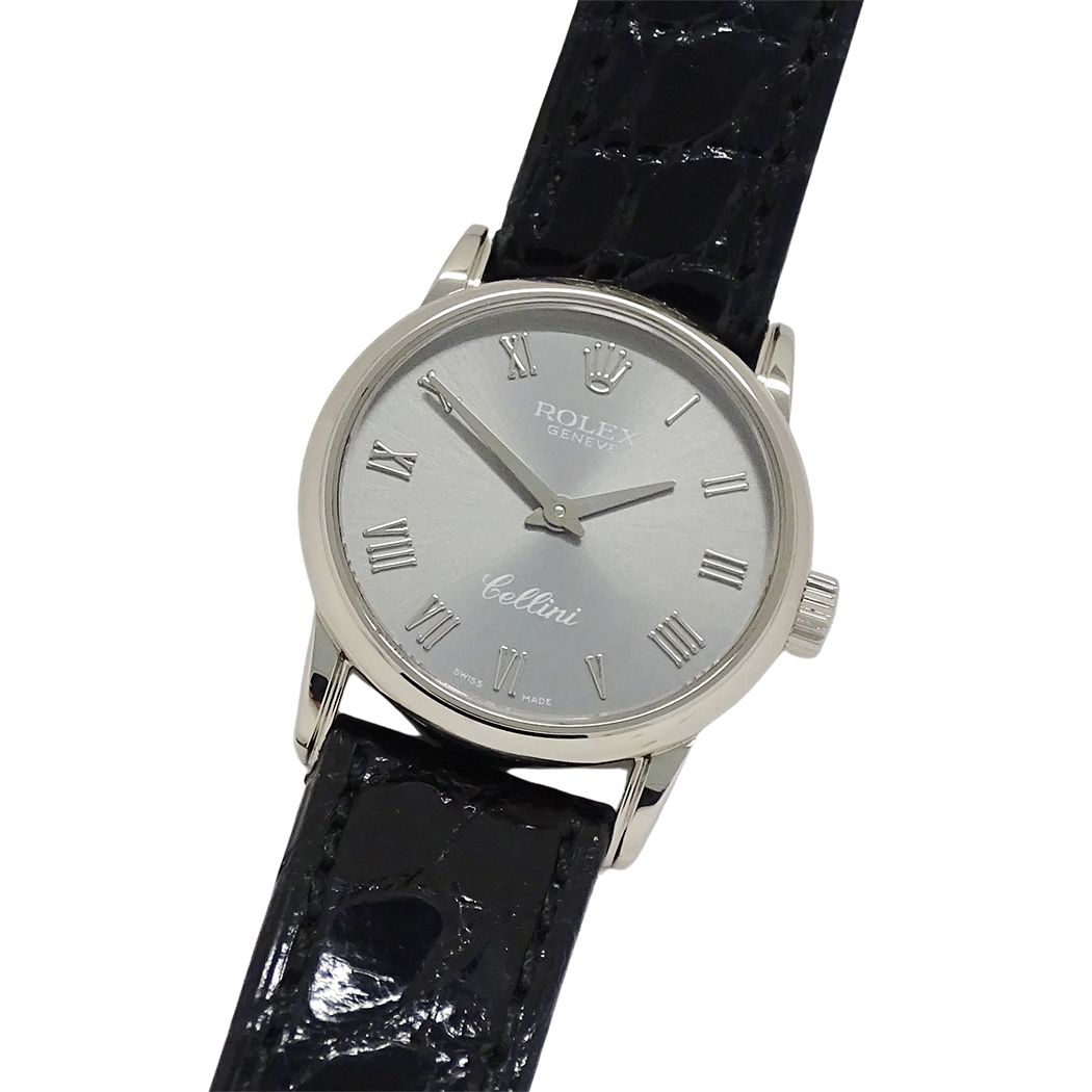 Rolex Cellini a Watch Quartz 18k Leather Silver Polished