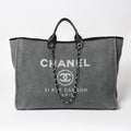 Chanel Deauville TGM Bag CC Logo Canvas Leather Gray
