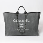 Chanel Deauville TGM Bag CC Logo Canvas Leather Gray