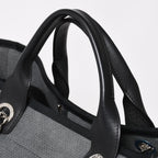 Chanel Deauville TGM Bag CC Logo Canvas Leather Gray — view 6
