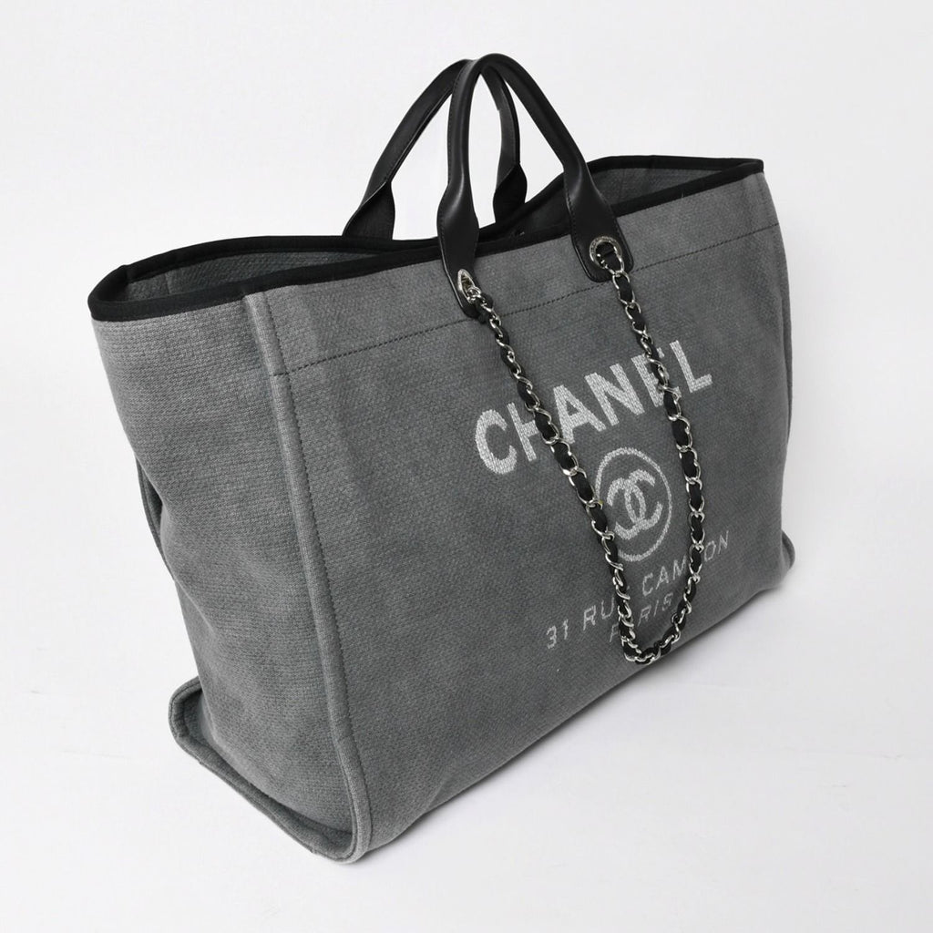 Chanel Deauville TGM Bag CC Logo Canvas Leather Gray — view 3