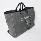 Chanel Deauville TGM Bag CC Logo Canvas Leather Gray — view 3