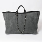 Chanel Deauville TGM Bag CC Logo Canvas Leather Gray — view 2