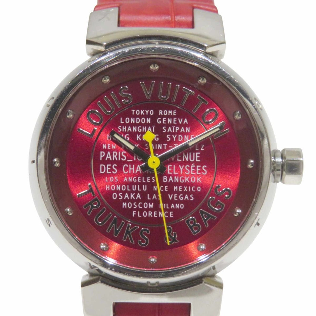 Louis Vuitton Tambour Trunks&bags Watch SS Leather Quartz Red Dial