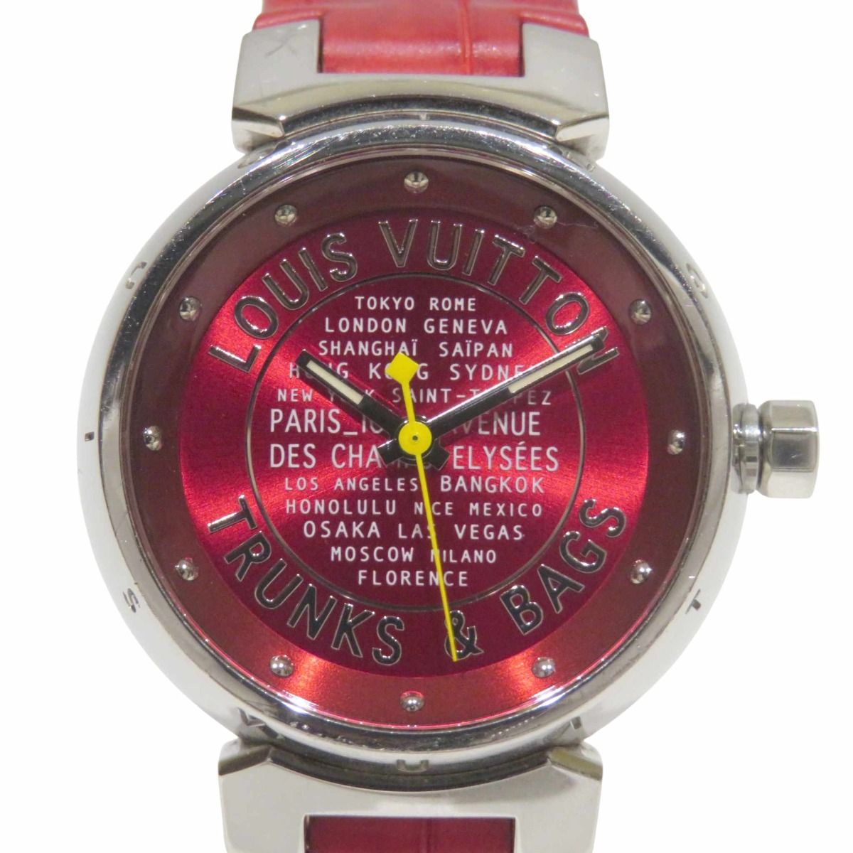 Louis Vuitton Tambour Trunks&bags Watch SS Leather Quartz Red Dial