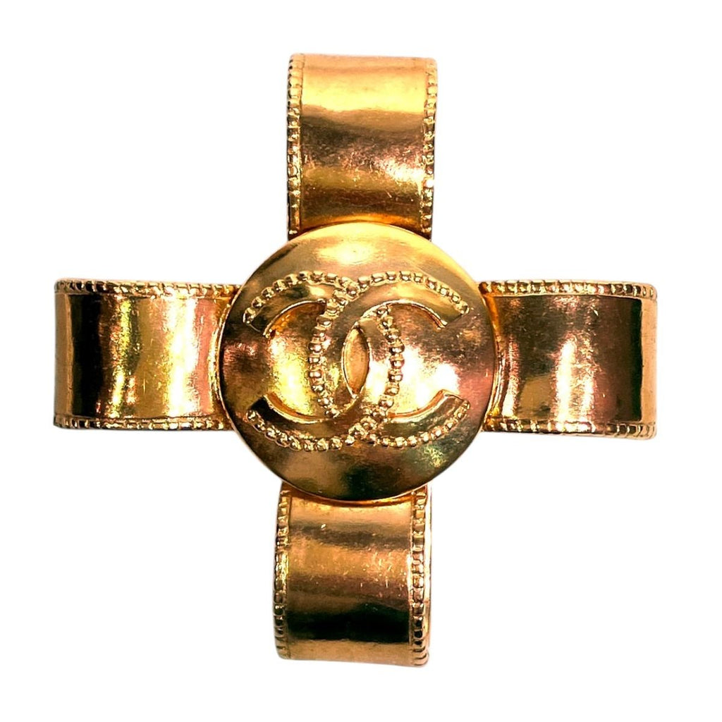 Chanel CC Logo Cross Ribbon Brooch