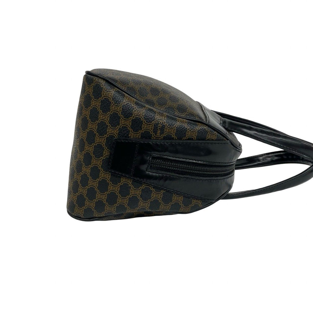 Celine Macadam Blason Triomphe Pattern Logo Leather Mini Boston Bag Black Brown — view 6