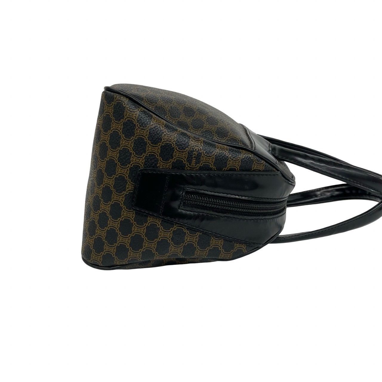 Celine Macadam Blason Triomphe Pattern Logo Leather Mini Boston Bag Black Brown — view 6