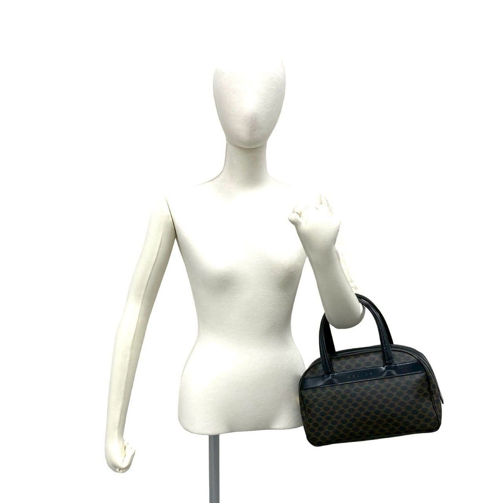 Celine Macadam Blason Triomphe Pattern Logo Leather Mini Boston Bag Black Brown — view 3