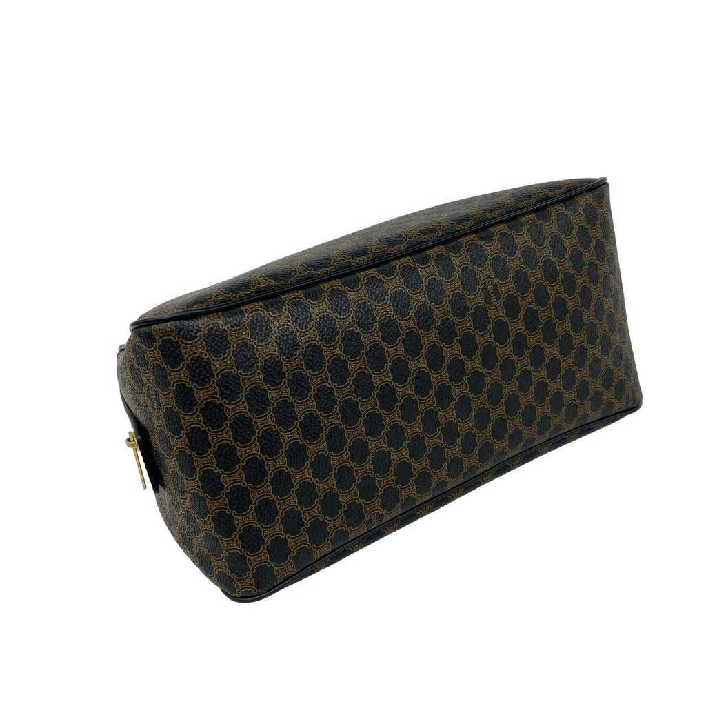 Celine Macadam Blason Triomphe Pattern Logo Leather Mini Boston Bag Black Brown — view 7