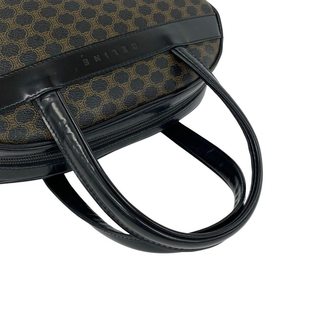 Celine Macadam Blason Triomphe Pattern Logo Leather Mini Boston Bag Black Brown — view 4