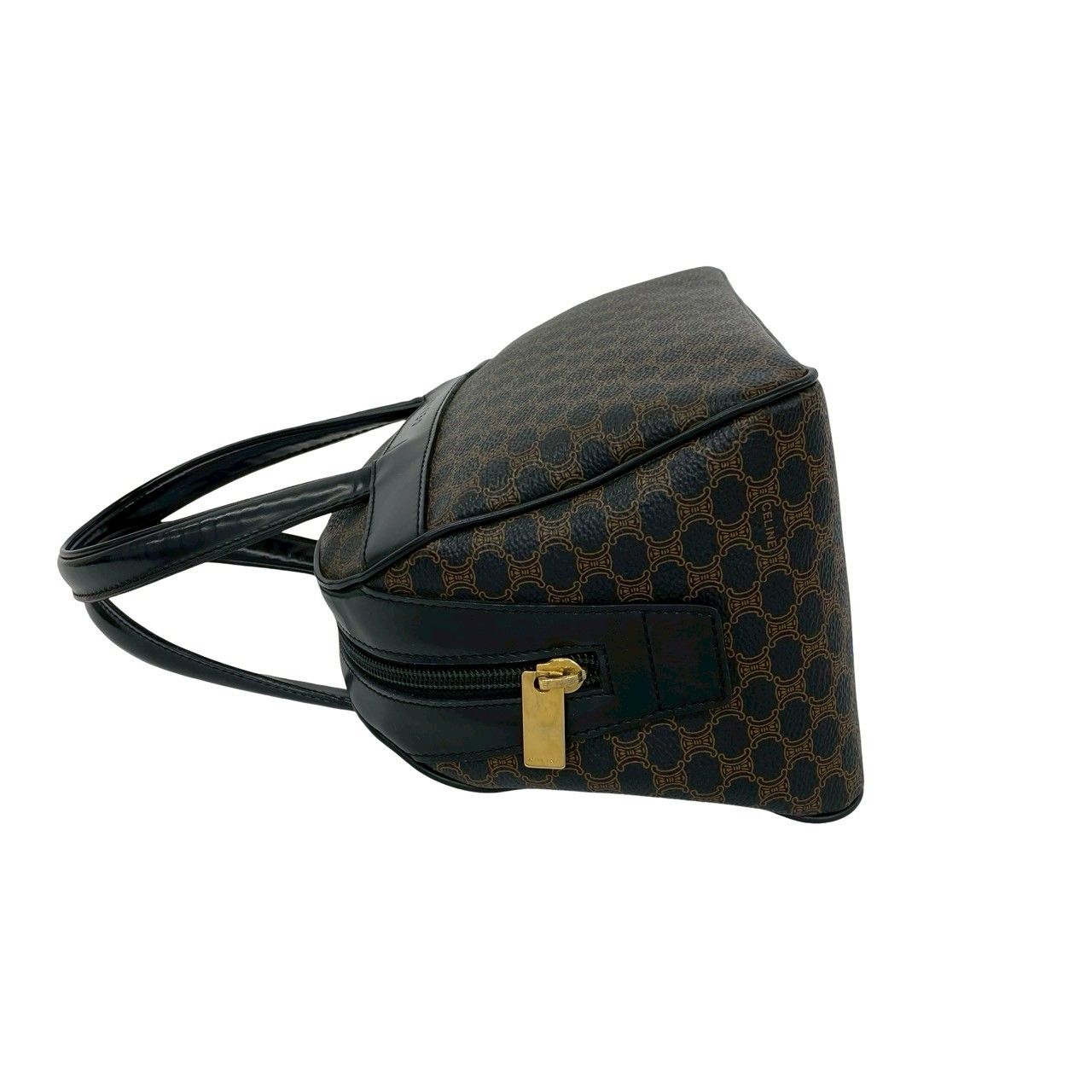 Celine Macadam Blason Triomphe Pattern Logo Leather Mini Boston Bag Black Brown — view 5