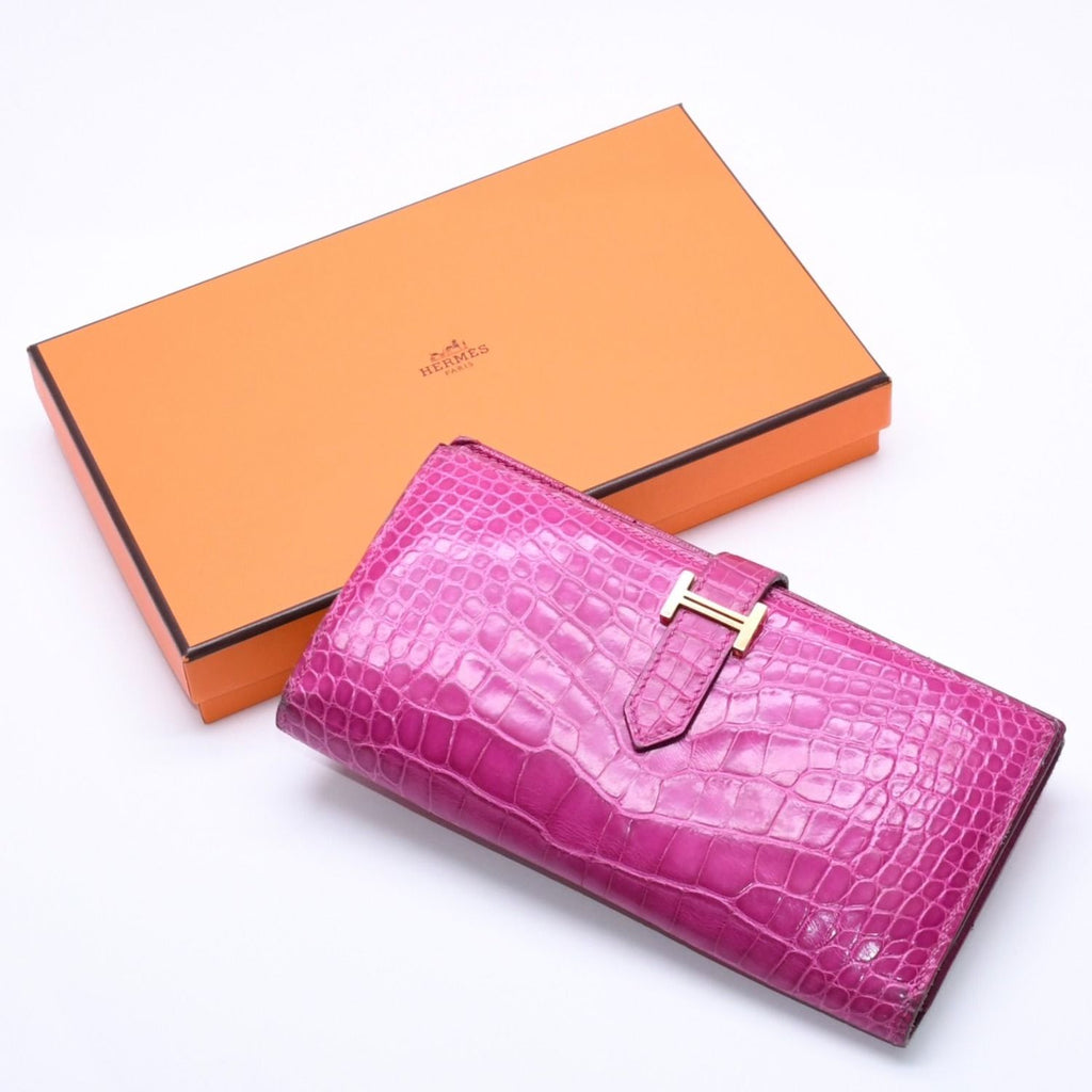 Hermes Wallet Bearn Soufflet Rose Scheherazade Purple Gold