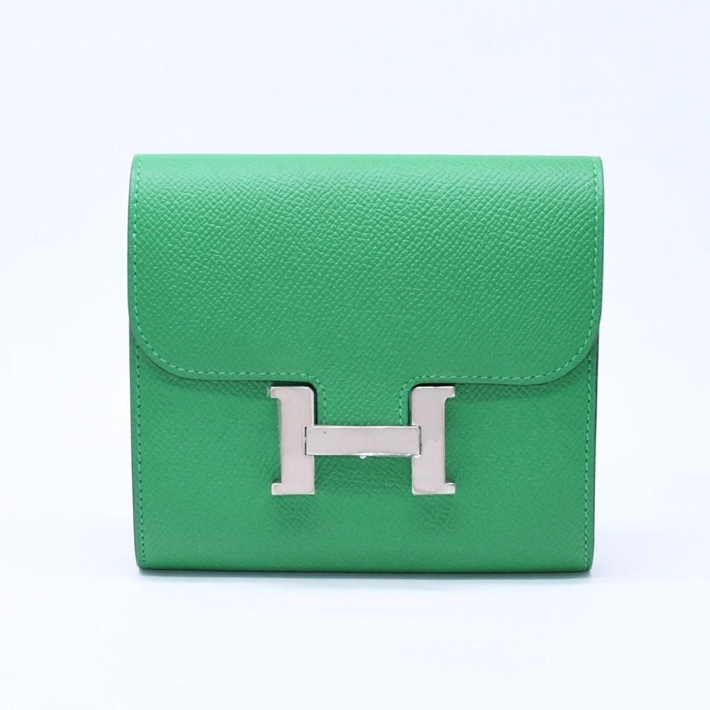 Hermes Bifold Wallet Silver Veau Epsom Green