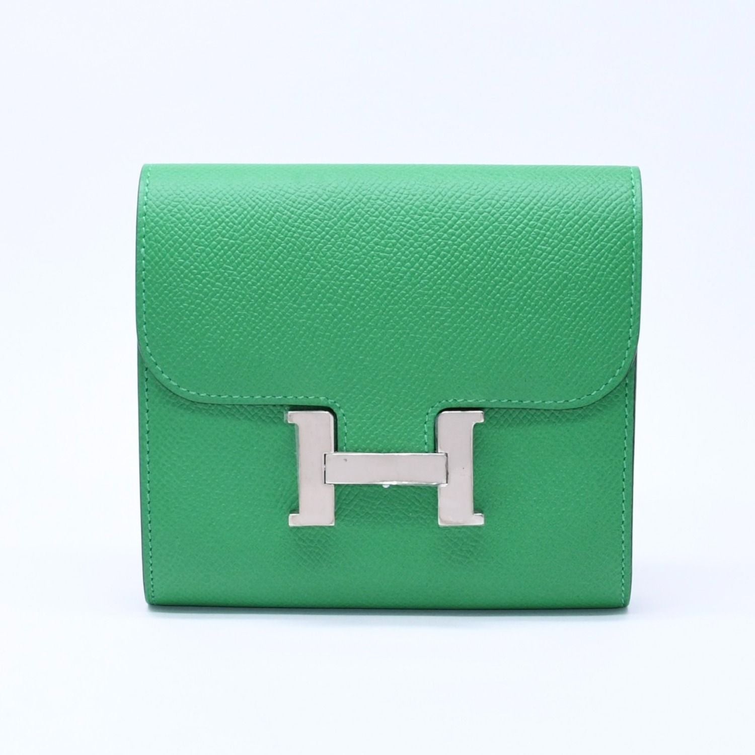 Hermes Bifold Wallet Silver Veau Epsom Green