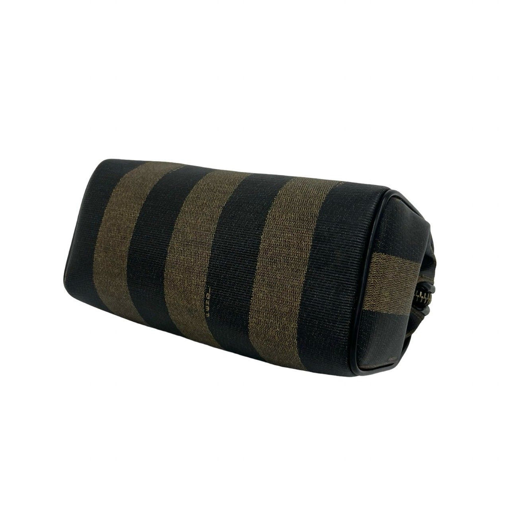 Fendi Pecan Stripe Pattern FF Logo Leather Mini Boston Bag Black — view 7