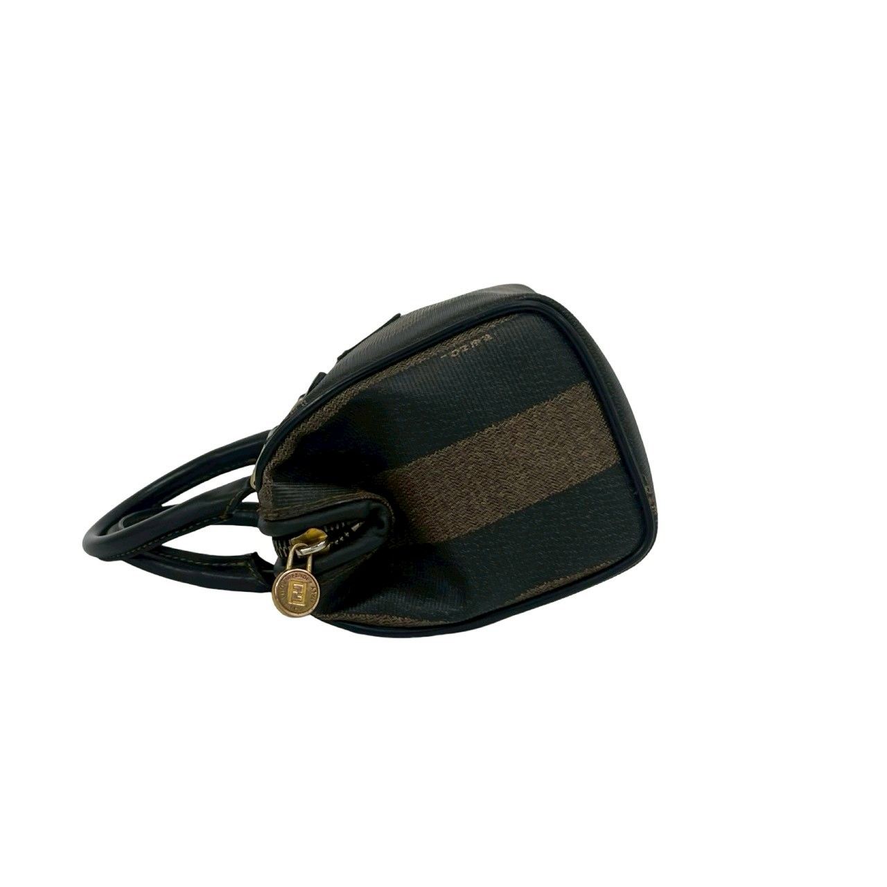 Fendi Pecan Stripe Pattern FF Logo Leather Mini Boston Bag Black — view 5