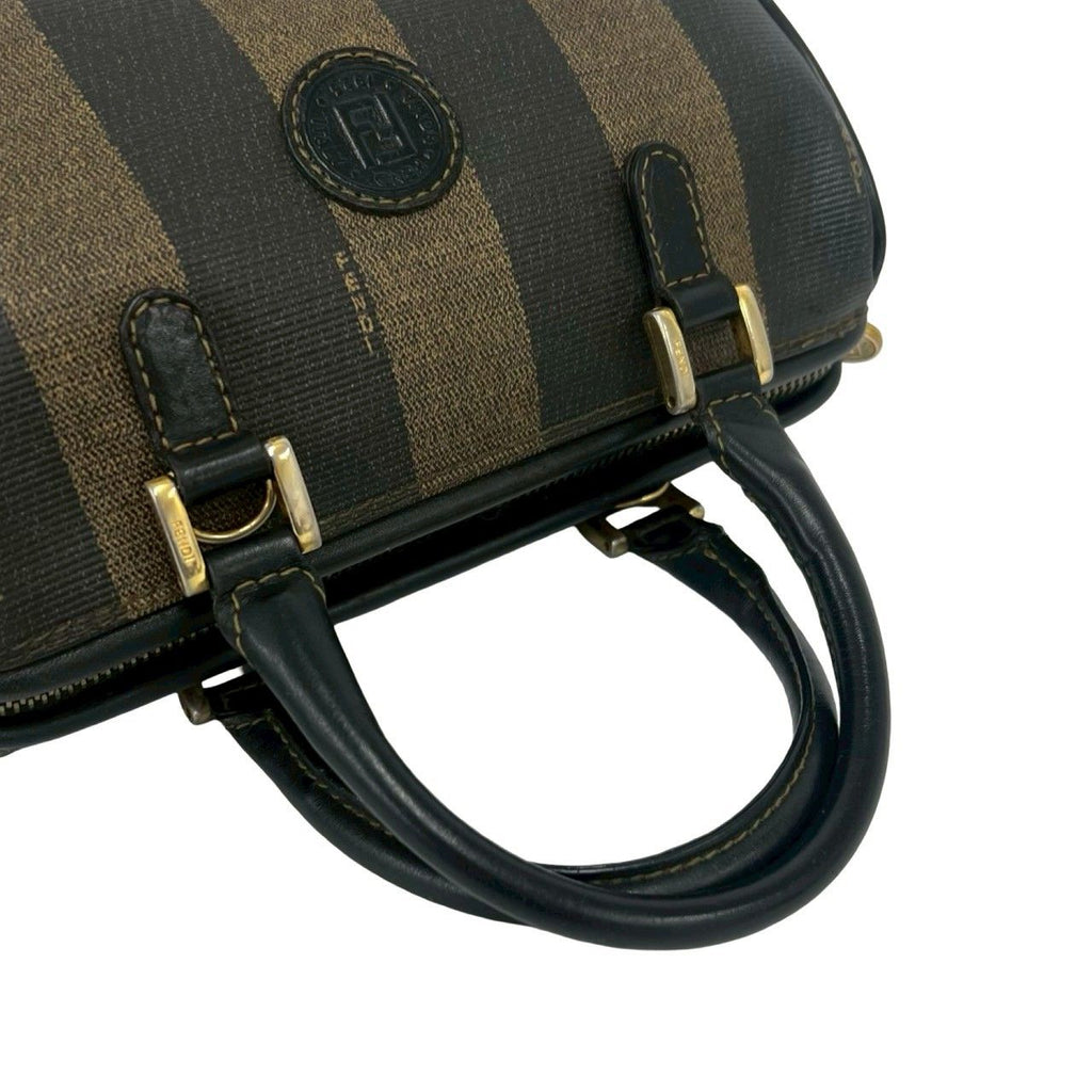 Fendi Pecan Stripe Pattern FF Logo Leather Mini Boston Bag Black — view 4