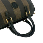 Fendi Pecan Stripe Pattern FF Logo Leather Mini Boston Bag Black — view 4