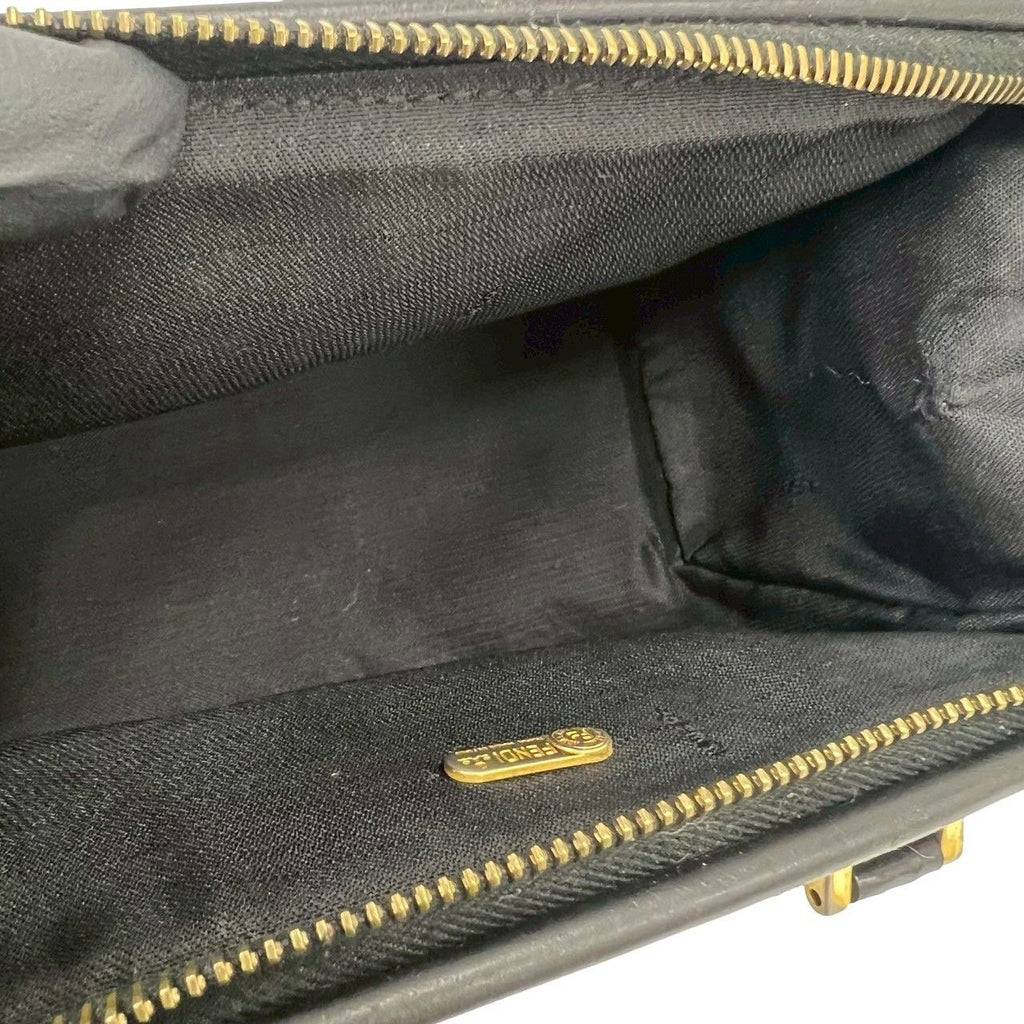 Fendi Pecan Stripe Pattern FF Logo Leather Mini Boston Bag Black — view 9