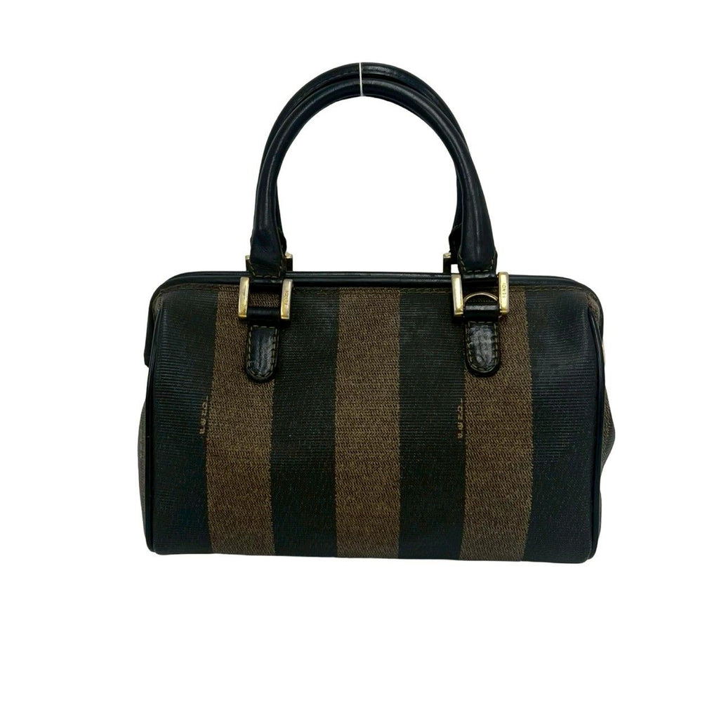 Fendi Pecan Stripe Pattern FF Logo Leather Mini Boston Bag Black — view 3
