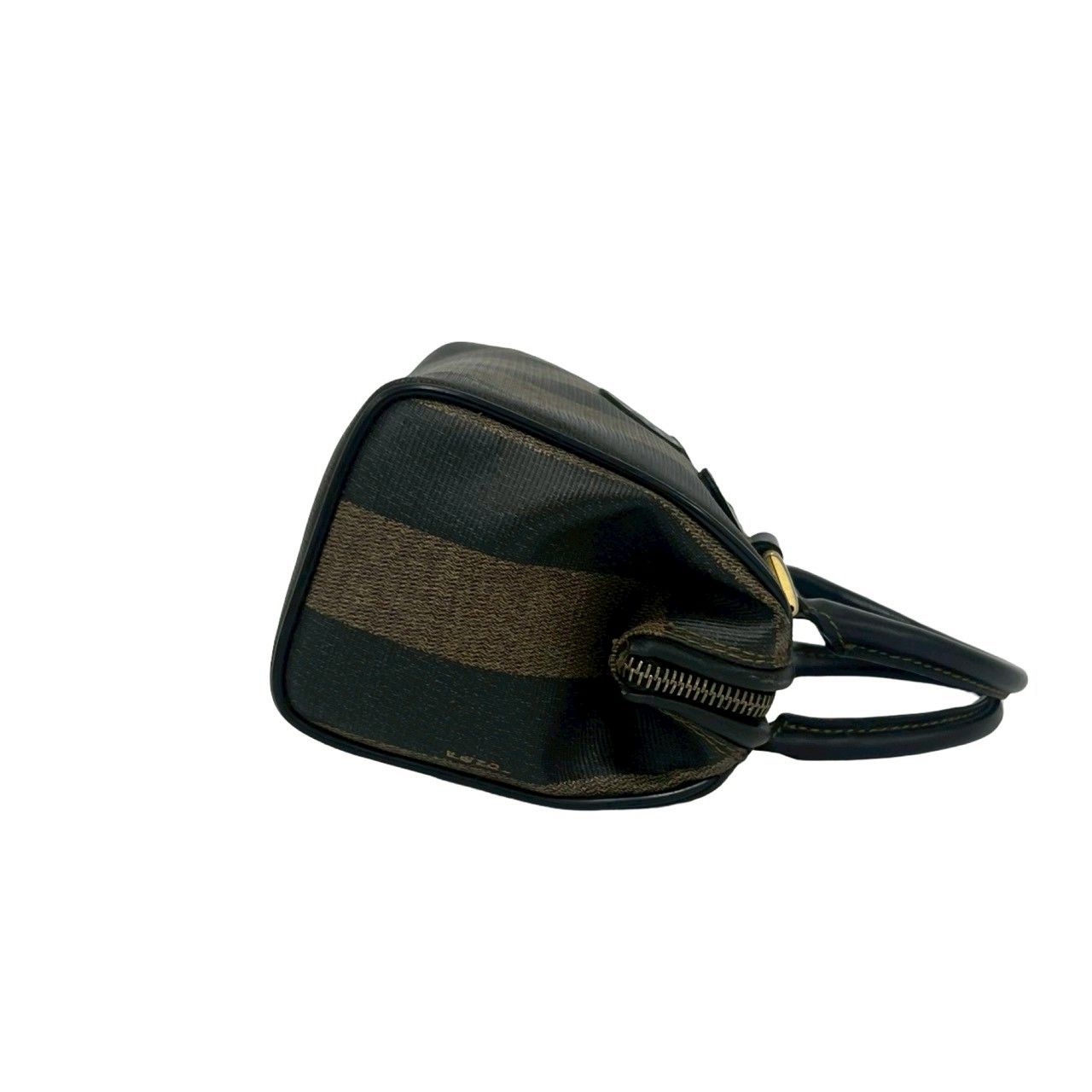 Fendi Pecan Stripe Pattern FF Logo Leather Mini Boston Bag Black — view 6