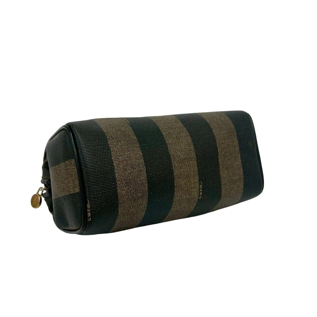 Fendi Pecan Stripe Pattern FF Logo Leather Mini Boston Bag Black — view 8