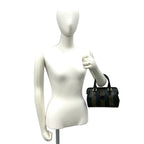 Fendi Pecan Stripe Pattern FF Logo Leather Mini Boston Bag Black — view 2
