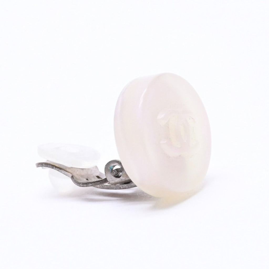 Chanel CC Logo Earrings 00 Resin Milk White Pink Aurora Metal Silver — view 3