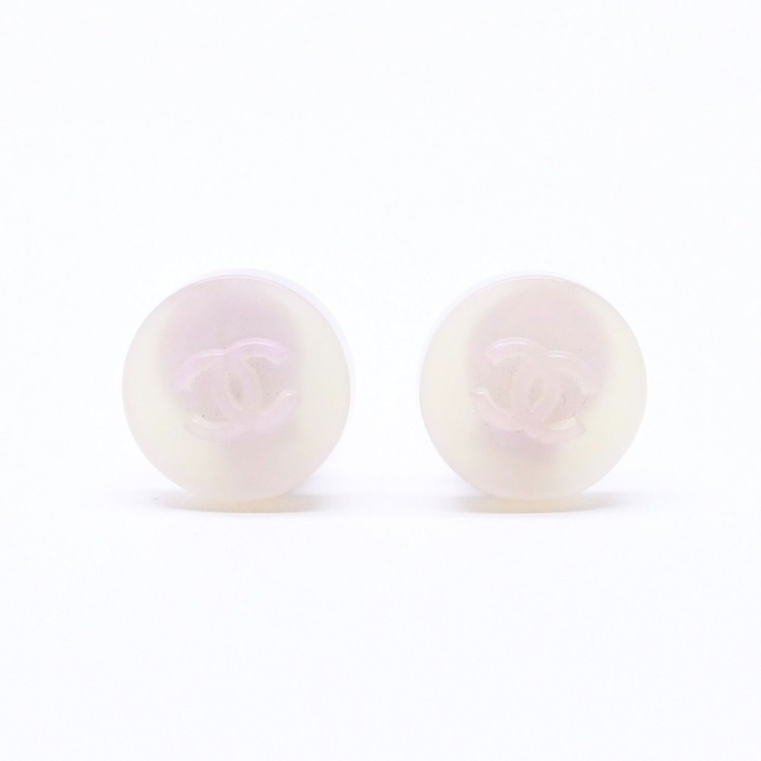Chanel CC Logo Earrings 00 Resin Milk White Pink Aurora Metal Silver