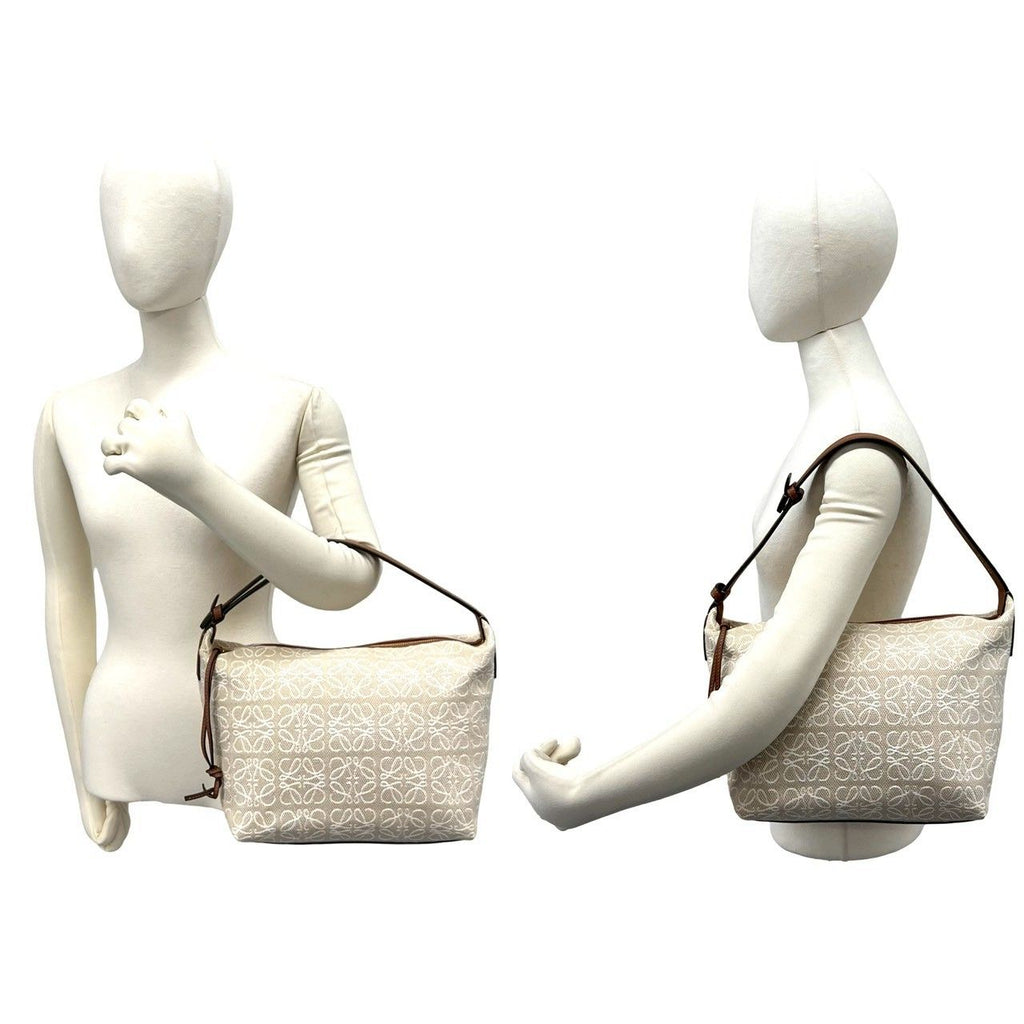Loewe Cubby Anagram Canvas Leather Shoulder Bag Beige — view 2