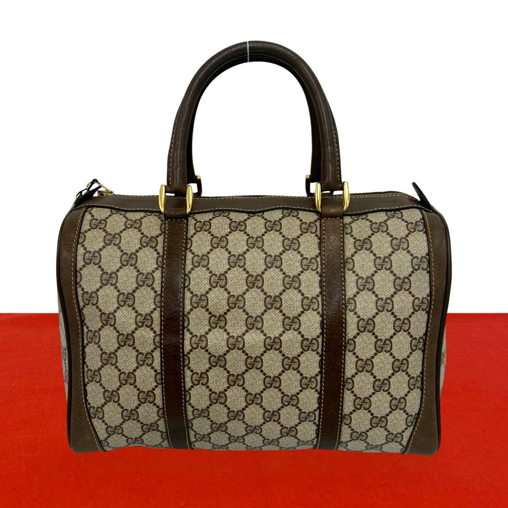 Gucci Vintage GG Pattern Leather Mini Boston Bag Tote Brown