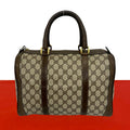 Gucci Vintage GG Pattern Leather Mini Boston Bag Tote Brown