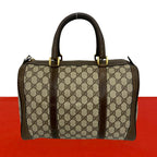 Gucci Vintage GG Pattern Leather Mini Boston Bag Tote Brown