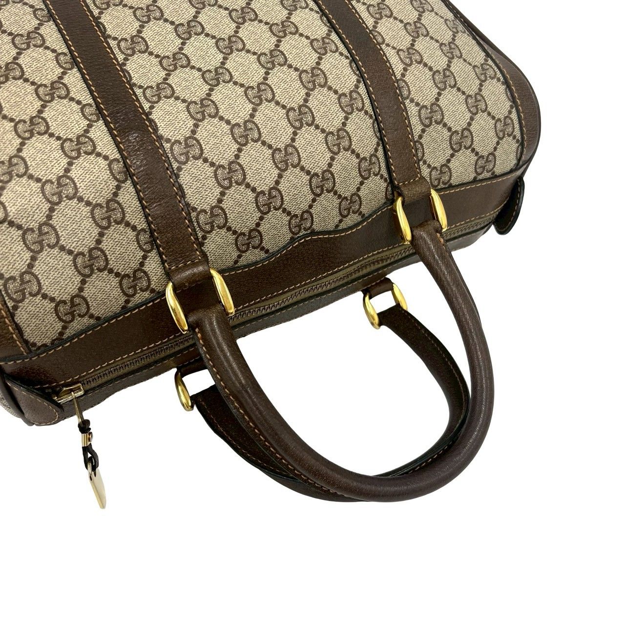 Gucci Vintage GG Pattern Leather Mini Boston Bag Tote Brown — view 4