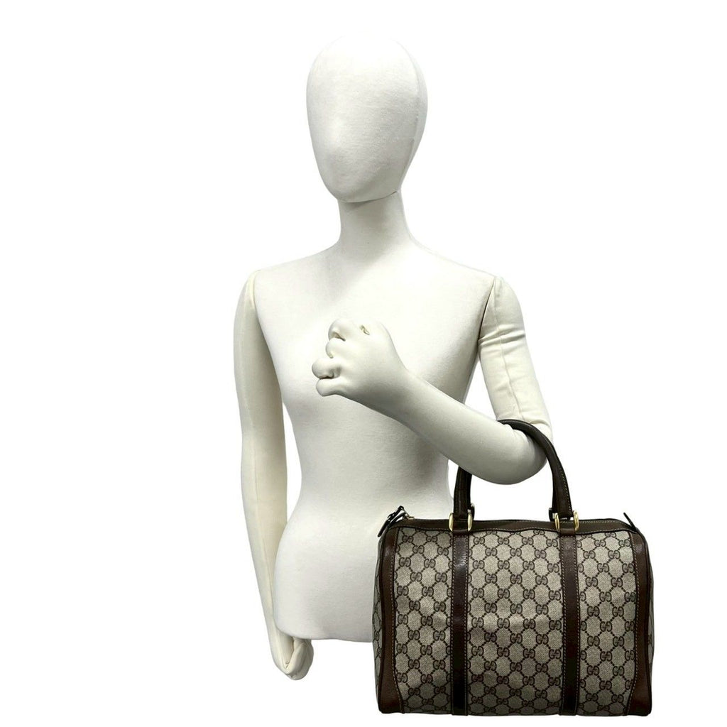 Gucci Vintage GG Pattern Leather Mini Boston Bag Tote Brown — view 2