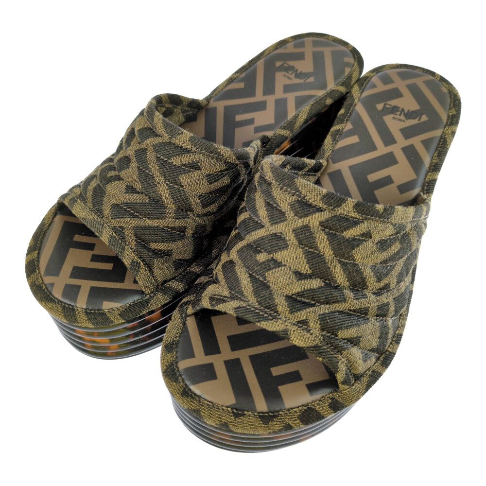 Fendi FF Pattern Sandals Shoes 35 Brown /autumn