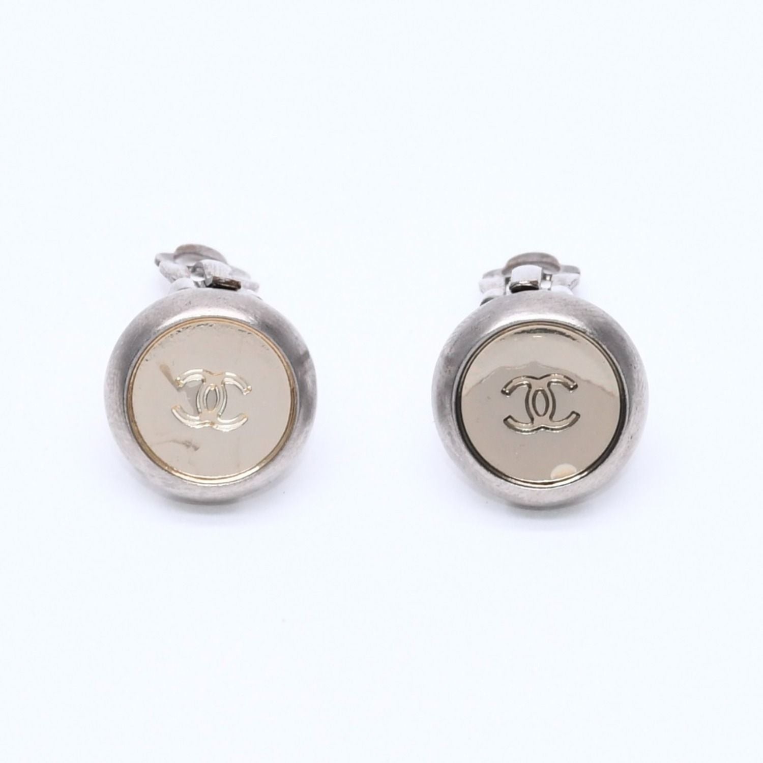 Chanel Vintage CC Logo Earrings 99 Metal Silver Gold