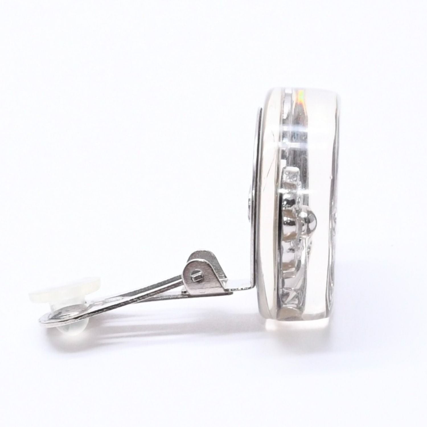 Chanel CC Logo Earrings 97 Resin Metal Aurora Clear Silver — view 4